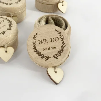 

Rustic Handmade Personalized Wood Ring Holder Wedding Engagement Round Ring Bearer Box Custom Names Wooden Proposal Rings Box