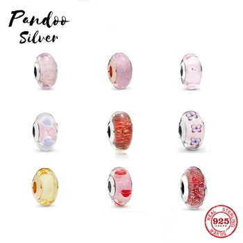 

Fashion Charm Sterling Silver Original 1:1 Copy,Butterfly Glass,Pink Shimmering Glass Charm DIY Bracelet Jewelry Gift