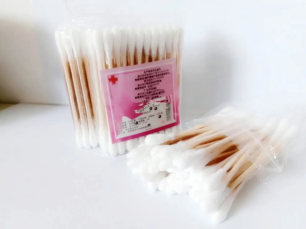 100pcs 100 шт./упак. двойной головкой ватный тампон Для женщин макияжа ватные палочки наконечник для использования в медицинских деревянные палочки для носа, чистка ушей инструменты для здоровья - Цвет: 100pcs