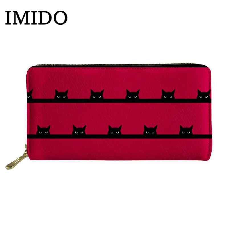 

IMIDO 2019 New Ladies Leather Long Wallet Cat Halftone Design Wallet Credit Card Holder Phone Zipper Wallet Fashion Wallet