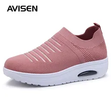 Модная женская обувь; женские кроссовки на плоской подошве из эластичной ткани; обувь на платформе; женская дышащая обувь без шнуровки; обувь на танкетке; обувь на плоской подошве