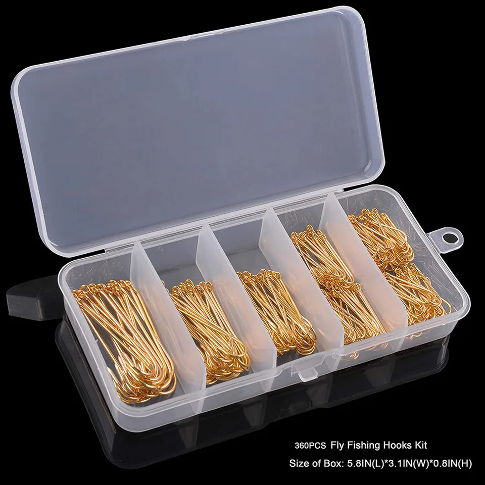 360pcs Fly Tying Hook Kit - Long Shank Barbed Hooks For Dry Fly, Wet Fly, Jig Fishing (Silver, Sizes 2-10)