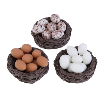 

10pcs Dollhouse Eggs and nest 1/12 Scale Dollhouse Miniature Simulation Eggs Food Model Pretend Play Kitchen Mini Doll Toy