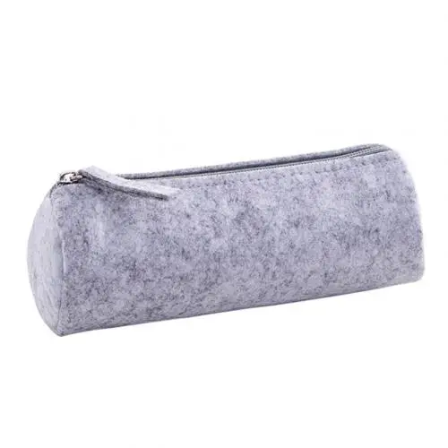 Grey Round Round/Flat Large Capacity Zipper Felt Cute Pencil Case Student Stationery Storage Kawaii Pen Bag Pencil Case For Girls - Цвет: Grey Round