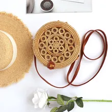 Богемная плетёная ротанговая сумка для женщин в стиле ретро, трикотажная соломенная круглая сумка для покупок, летняя пляжная стильная сумка через плечо