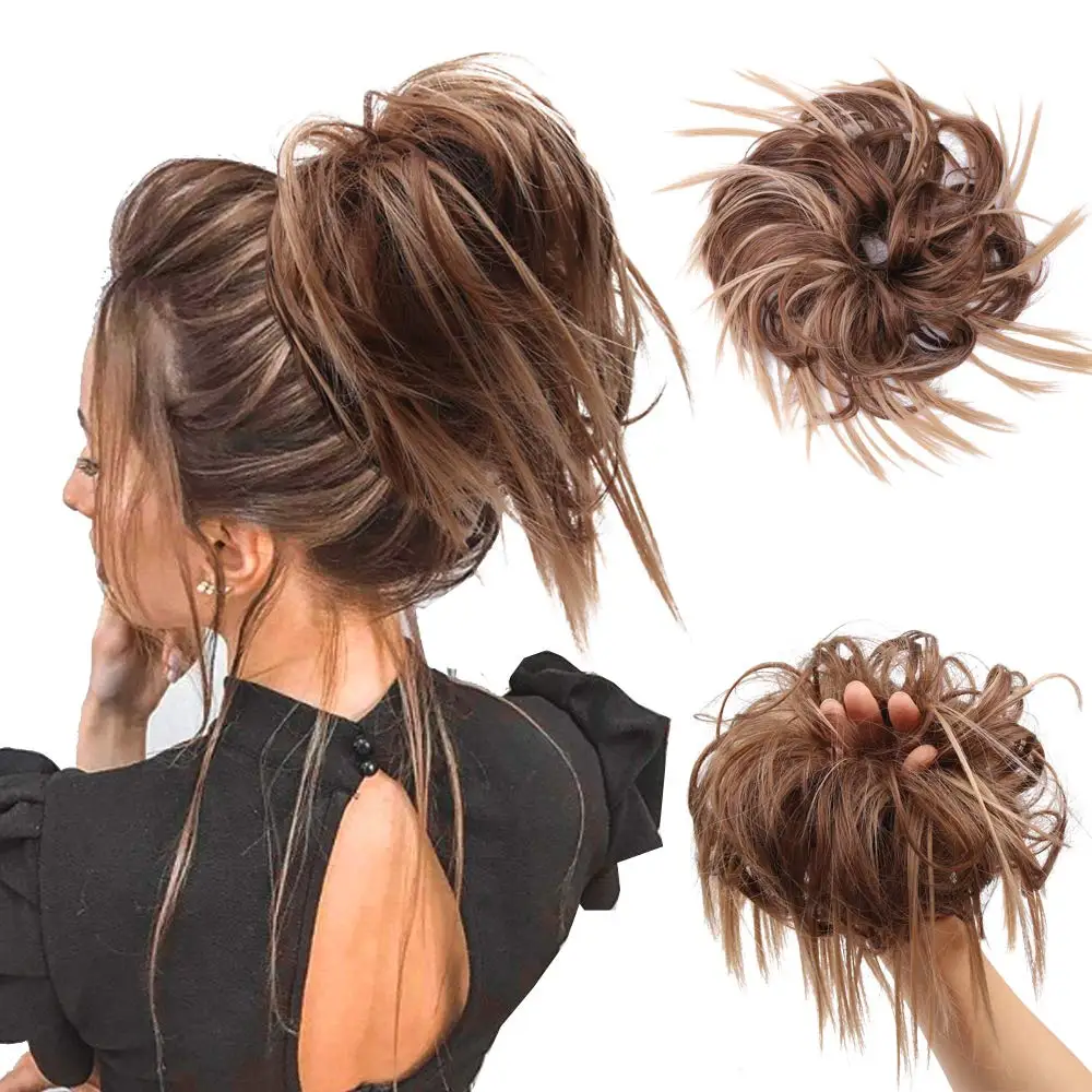 

Girls Curly Scrunchie Chignon With Rubber Band Brown Gray Synthetic Hair Ring Wrap On Messy Bun Ponytails
