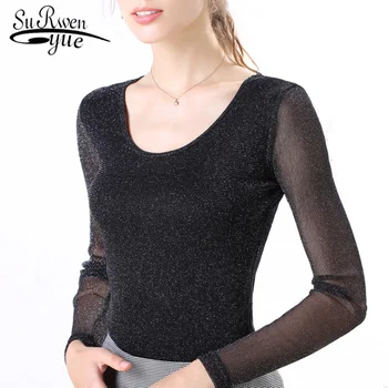 

Solid O-Neck Regular Women Ladies Blouses 2019 Women Tops and Blouses Long Sleeve Mesh Sexy Hollow Solid Ladies Tops 5902 50