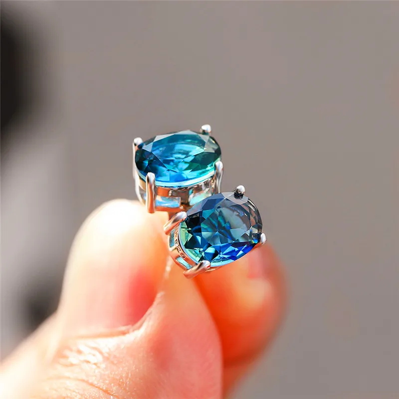 Классические женские Овальные радужные элегантные сережки со стразами серьги для невесты для женщин милые серебряные розовые золотые серьги-гвоздики