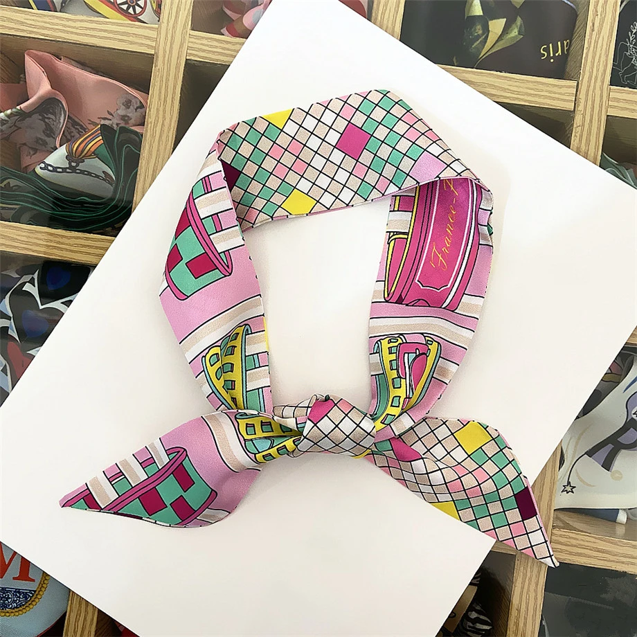 2023-New-Design-Plaid-Print-Skinny-Spring-Scarf-Women-Luxury-Brand-Bag-Scarves-Summer-Neckerchief-Silk