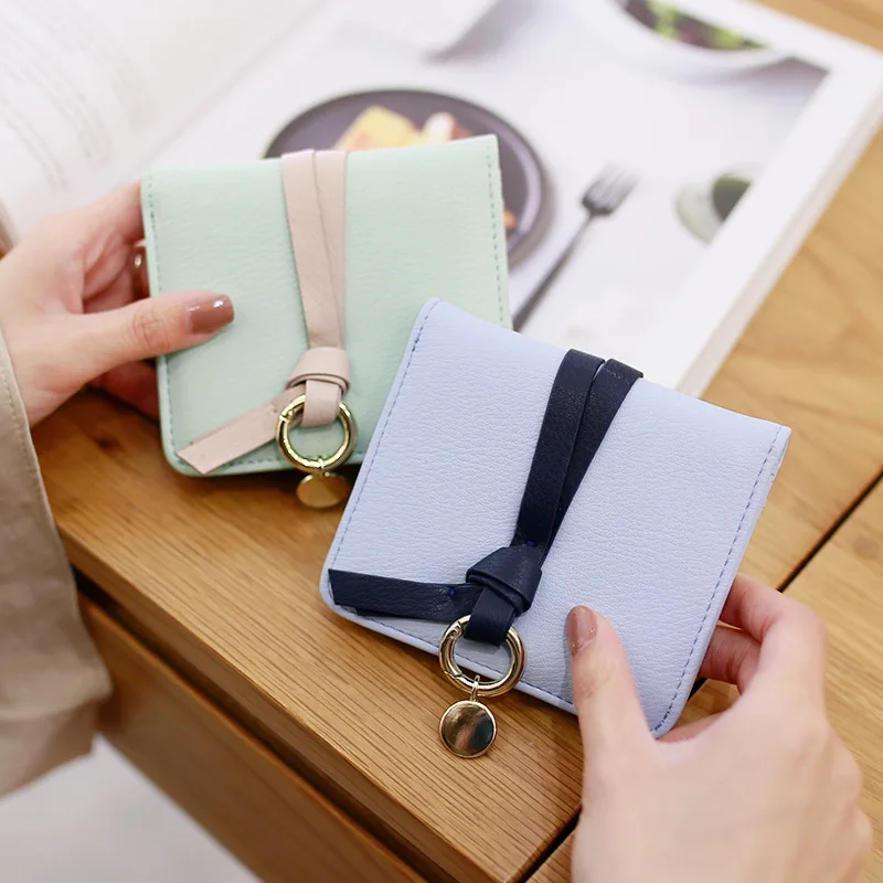 

New Style Small Wallet Korean-style-Style Contrast Color Leather Belt Decorative Hardware Short Two-fold Mini Thin Women's Walle