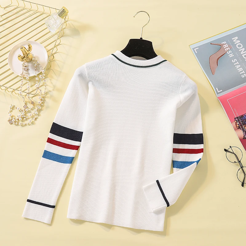 

Heliar Female White O-Neck Long Sleeve Preppy Sweater Women Casual 2019 Fall Winter Pullovers Solid Autumn Sweater For Women