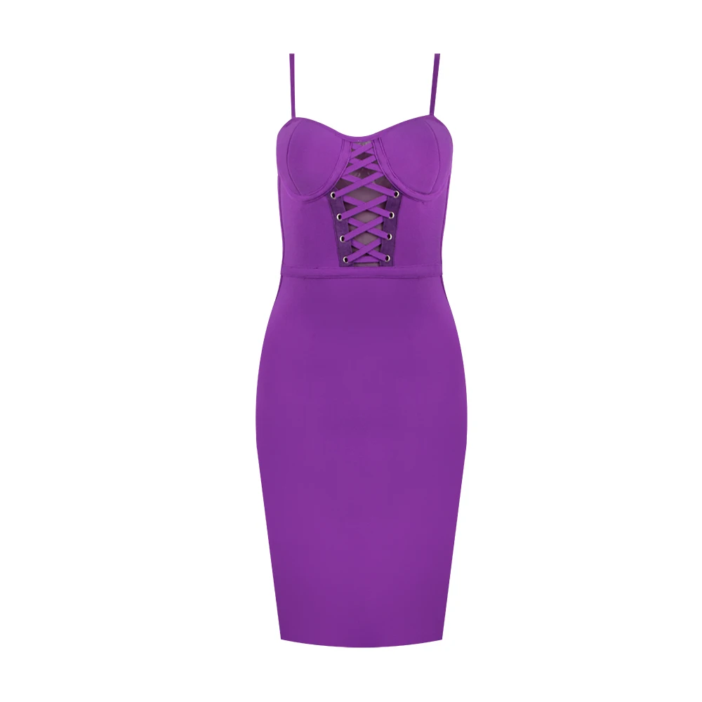 Simly Tara летнее модное сексуальное черное, красное, синее пурпурное Бандажное платье вязаное эластичное вечернее платье vestidos - Цвет: H298-Purple
