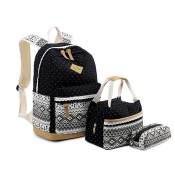 

2020 3pcs School Backpack Canvas Laptop Daypack Schoolbag Bookbag Bag Purse Set for Teenage Women Girls