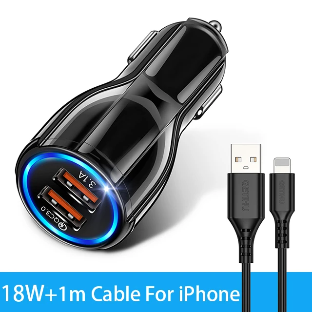 iphone car charger GETIHU 18W 3.1A Car Charger Universal Dual USB Fast Charging QC Mobile Phone Adapter For iPhone 12 11 Pro Max 8 7 Samsung Xiaomi iphone fast car charger Car Chargers