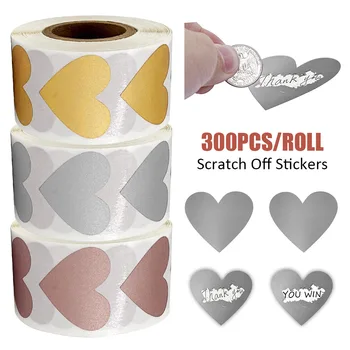 

300pcs/roll Heart Shaped Stationery Scratch Off Stickers Portable Funny Labels Ticket DIY Lottery Raffle Wedding Game Activity