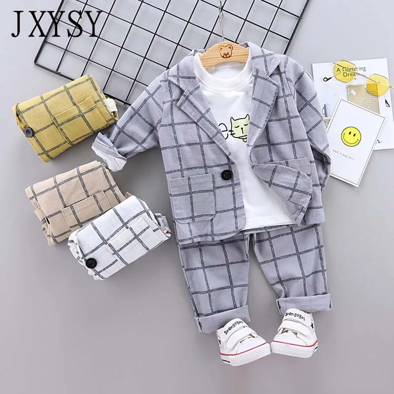 

Newborn clothes Baby Boy Clothes Sets 2019 Fall Boys Gentleman Plaid Suits+Pants 3Pcs Sets Children Clothing Infant Outfits