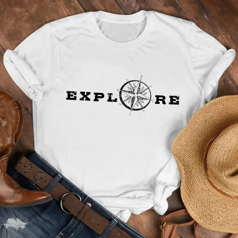 Женская футболка с компасом и геометрическим рисунком 90 е годы|Футболки| |