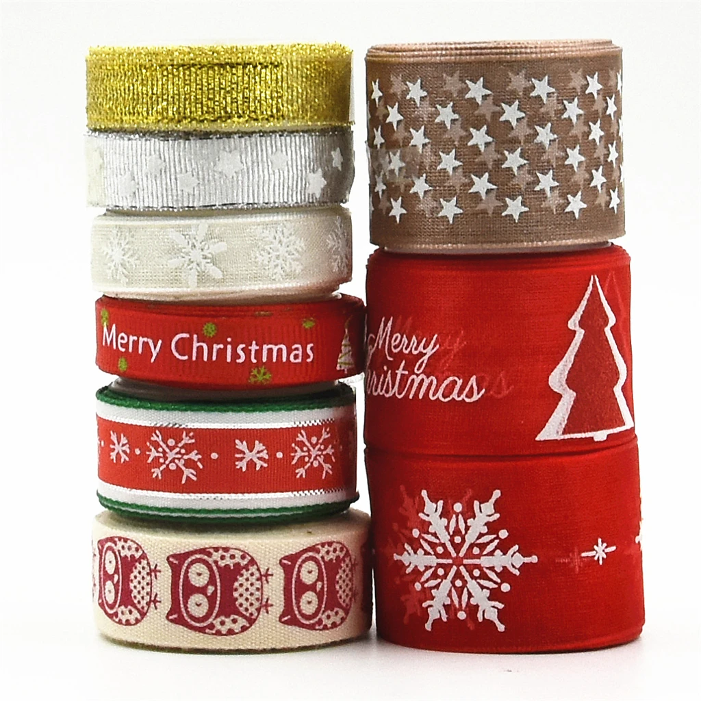 9 Pieces 2 Yards Grosgrain Ribbons Trim for DIY Christmas Tree Party Decoration Gold Rot Silber Schleifenband