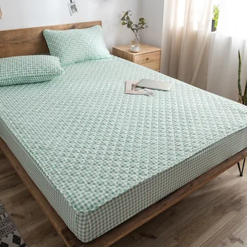 

Plaid Cotton Mattress Protector Soft Bed Fitted Sheet With Elastic Thick Mattress Cover Air-Permeable Bed Cover Pillowcases