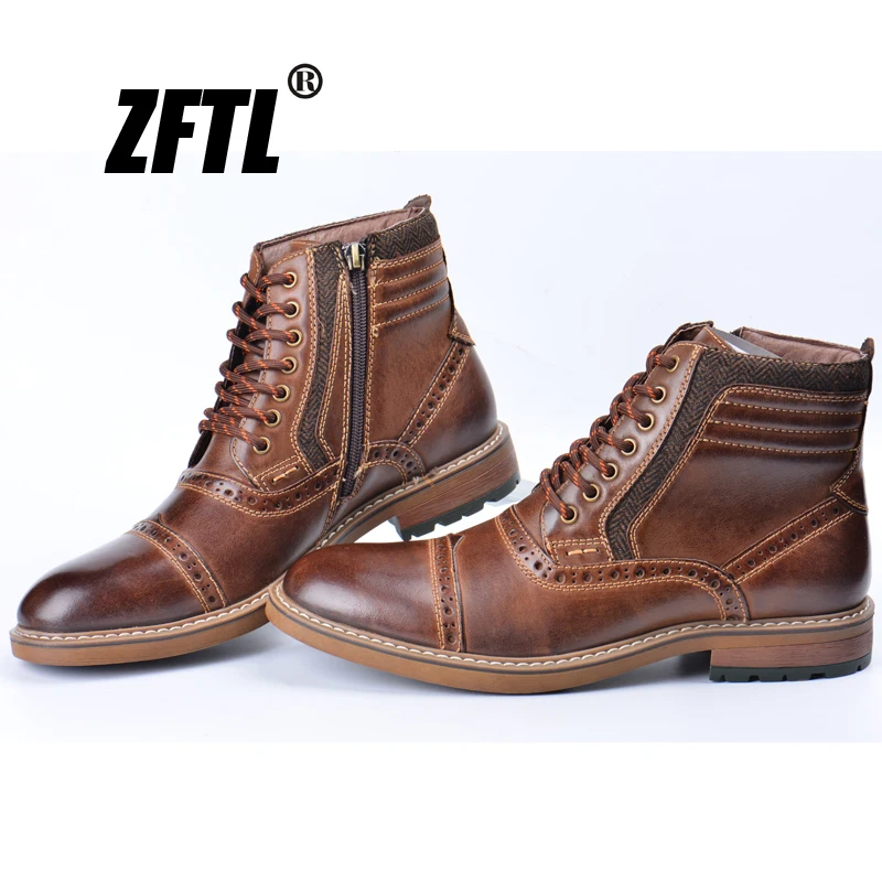ZFTL New Men's Martins boots man causal boots genuine leather big size autumn winter warm man Bullock ankle boots 047