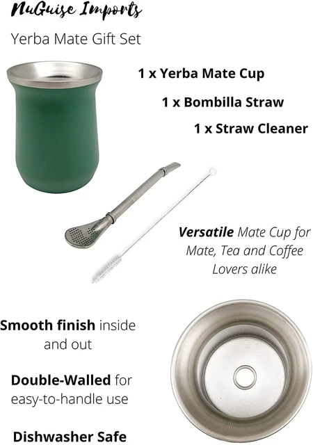 Traditional Yerba Mate Starter Kit with Yerba Mate, Mate Gourd, Stainless  Steel Bombilla Straw, Cleaning Brush