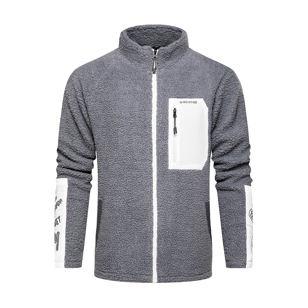 

Covrlge Thick Warm Cardigan Jacket Personalized Pocket Contrast Color Stitching Lamb Wool Sweater Men Plus Velvet Men MWK020