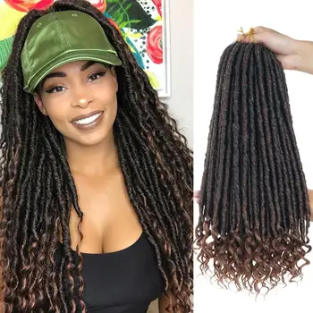 Pre Stretched Ombre Goddess Faux Locs Curly Crochet Hair Wholesale Afro Braiding Hair Synthetic Soft Dreadlocks Hair Extensions 1