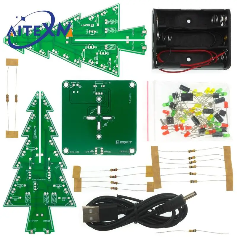 Three-Dimensional 3D Christmas Tree LED Light Kit Red/Green/Yellow LED Flash Circuit Kit Electronic Fun Suite led light kit