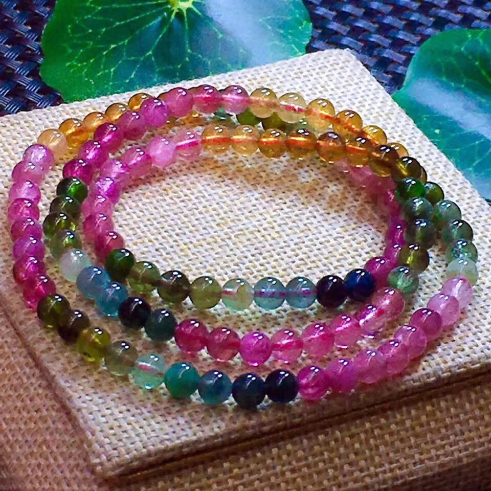 

5mm Natural Colorful Tourmaline Crystal Clear Round Beads 3 Laps Bracelet Necklace Brazil Women Men AAAAAA Certificate