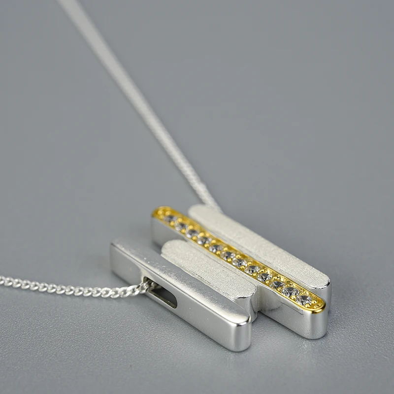 Lotus Fun реальные 925 пробы серебро ручной работы Fine Jewelry творческий минималистский Parallel Lines кулон без Цепочки и ожерелья для Для женщин