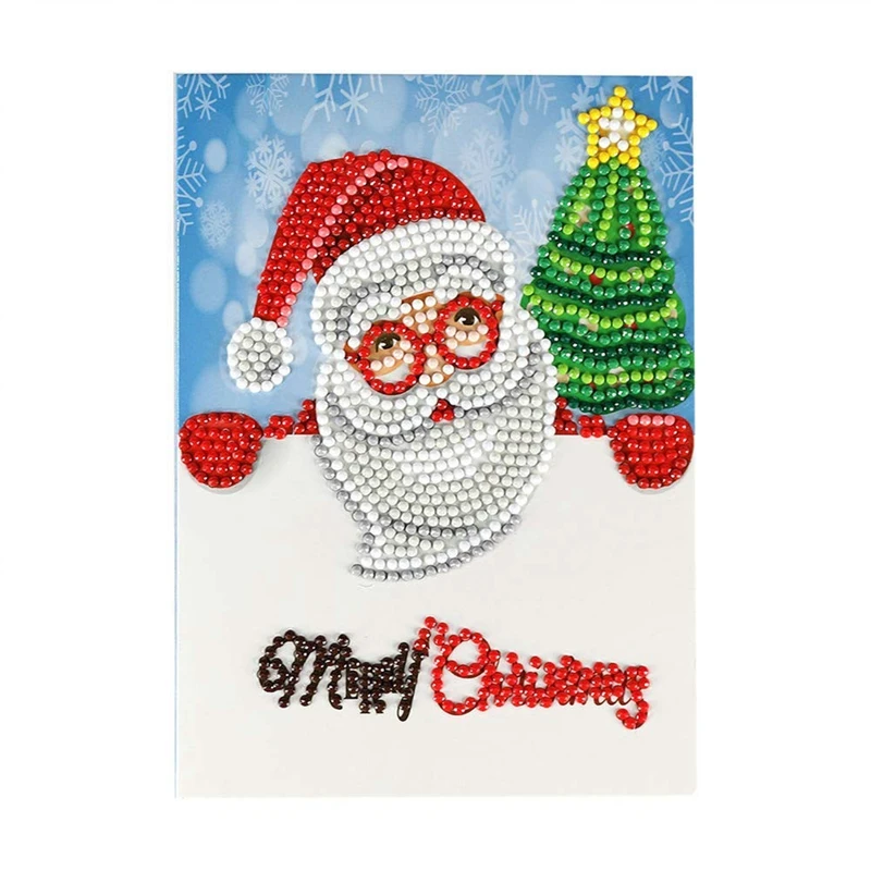  4PCS Christmas Party Invitations Cards DIY Santa Reindeer Snowman Xmas Tree 5D Diamond Painting Gre - 4000117863359