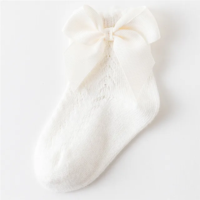 Summer Baby Girls Socks Toddlers Bow Long Sock Kids Knee High Soft Cotton Mesh Spanish Style Children 0-5 Years Breathable Socks Beige