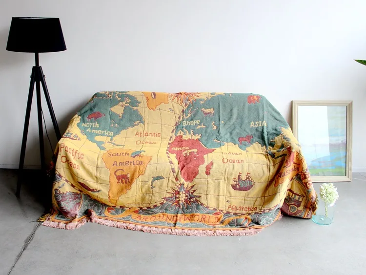 Карта мира хлопок богемный синель Плед Одеяло Диван Декоративные броски на диван/кровать большой Cobertor одеяло с кисточкой T275