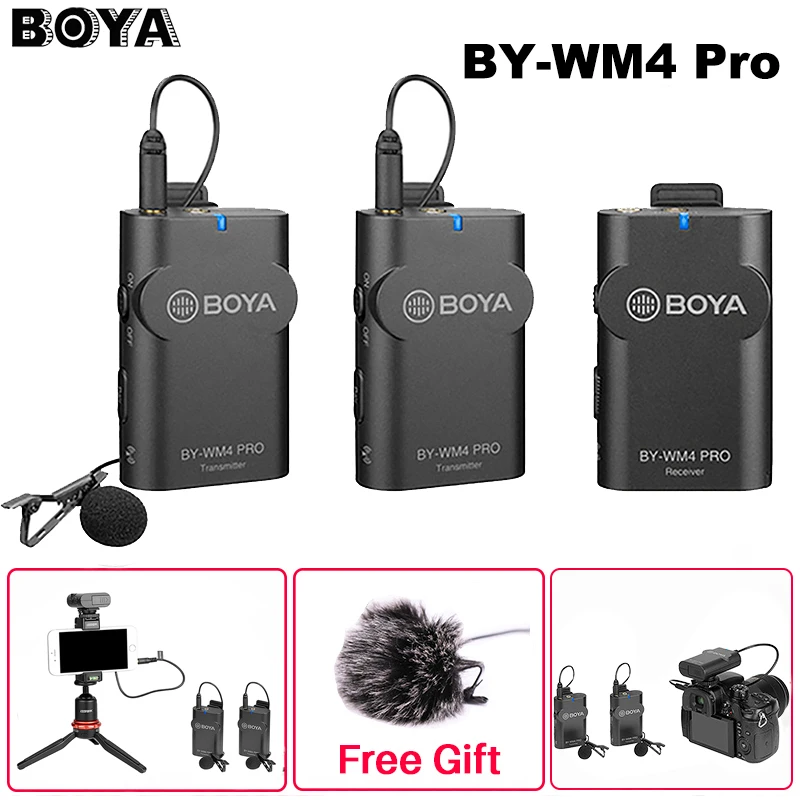 BOYA Universal Lavalier Microphone Wireless by-WM4 Pro K1 Compatible with DSLR Camera Canon Nikon Sony Panasonic Camcorder Smartphone iPhone Huawei Mate-30 Pro for Audio Recording 