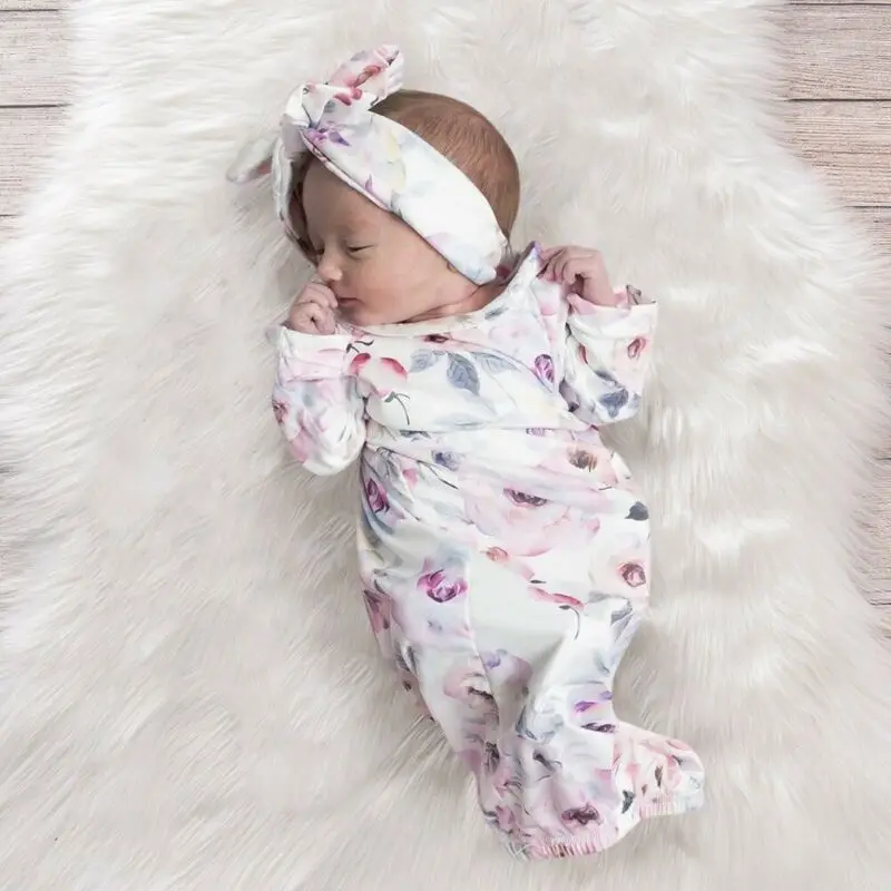 

US Newborn Infant Baby Floral Swaddle Wrap Swaddle Sleeping Bag Blanket+Hat 0-1Y