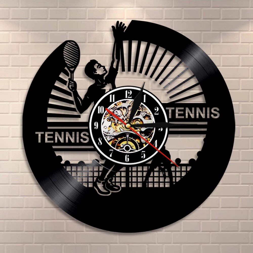 Tennis Player Silhouette Vinyl Record Wall Clock Vintage Sports Theme Racket Home Decor Lover Gift Idea | Дом и сад