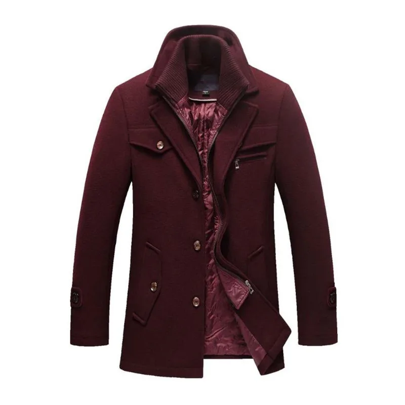 Зимнее мужское шерстяное пальто, теплое деловое повседневное ветровка, мужская куртка, пальто, сплошной цвет, толстая секция, M-5XL, пальто для мужчин