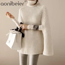 Aonobeier, вязанная накидка, свитера для женщин, водолазка, длинный свитер, женские пуловеры,, Осень-зима, Инвернесс, повседневный женский джемпер