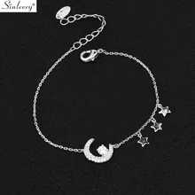 SINLEERY, прекрасный шарм с Луной и звездой, браслет, розовое золото, серебро, цепочка, маленький Кристальный браслет для женщин, ювелирное изделие SL434 SSC