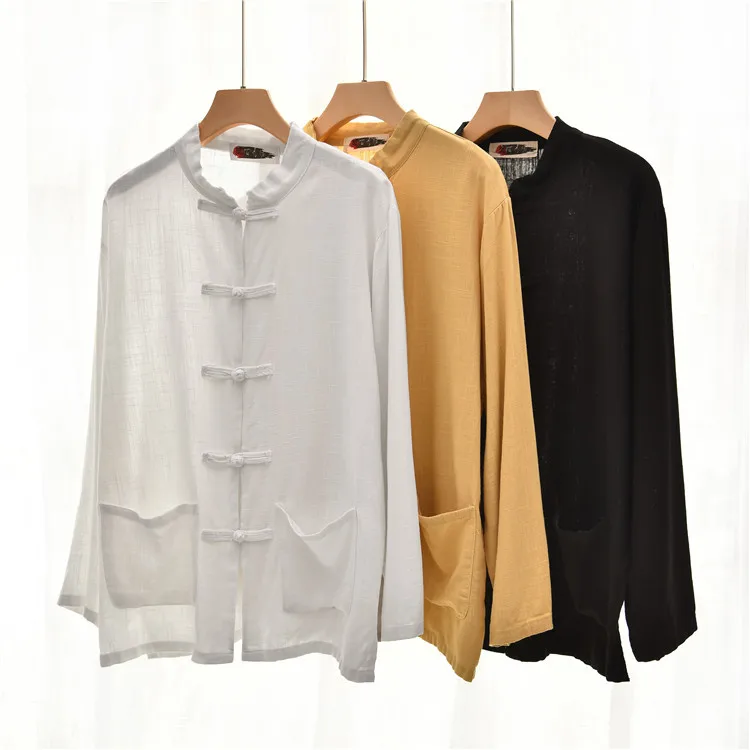 LZJN 2020 Spring Long Sleeve Tang Suit Women Blouse Traditional Chinese Top Mandarin Collar Cotton Linen Blouse (8)