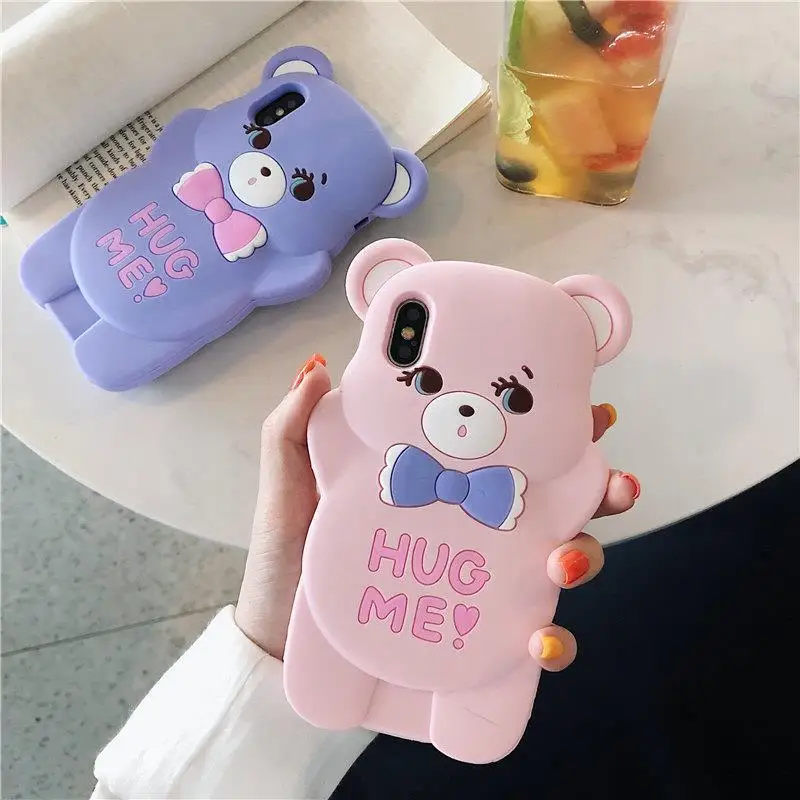 Cases For Samsung A20 A30 A50 Y6 2018 Anti Knock Cartoon Hug Me Lovely Bow Bear Shape Silica Gel Fitted Soft Shell | Мобильные