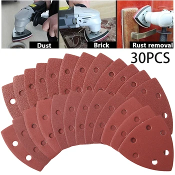

30Pc 40/60/80/120/180/240 Grit Sanding Discs Sheet Triangle Sandpaper Hook &Loop