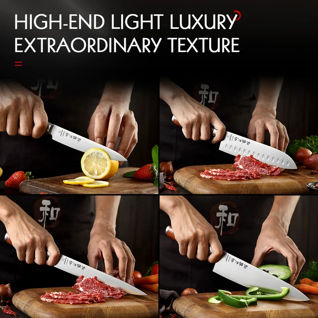 Hezhen Bázis Sorozat 5-7 Db Késkészlet Rozsdamentes Acél Dió Olló Pakka Fa Fogantyú Késsel Tartó Konyhai Szerszámokkal - Image 6