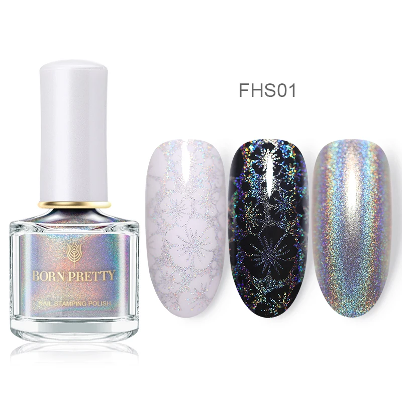 FHS01 6MLHographic Born pretty, голографическая штамповка лак для ногтей цветной штамп Шаблон Печать лак для ногтей трафаретные гвозди лак 6 мл 15 мл - Цвет: FHS01 6MLHographic