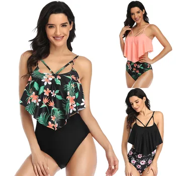 

2020 New Womens bathing Costume Padded Monokini Push Up Biquini Ruffle High Waisted Lengerie Tops Fashion Floral Print Intimates