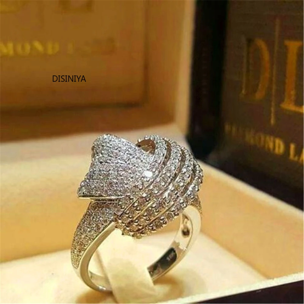 Boho женское Кристальное белое круглое кольцо, Брендовое роскошное серебряное обручальное кольцо, винтажные Свадебные Кольца для женщин JJZ480