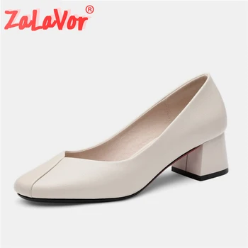 

ZALAVOR Shallow Slip On Women Pumps Thick Heel Shoes Women High Heels 2020 Spring New Casual Party Mujer Footwear Size 32-43