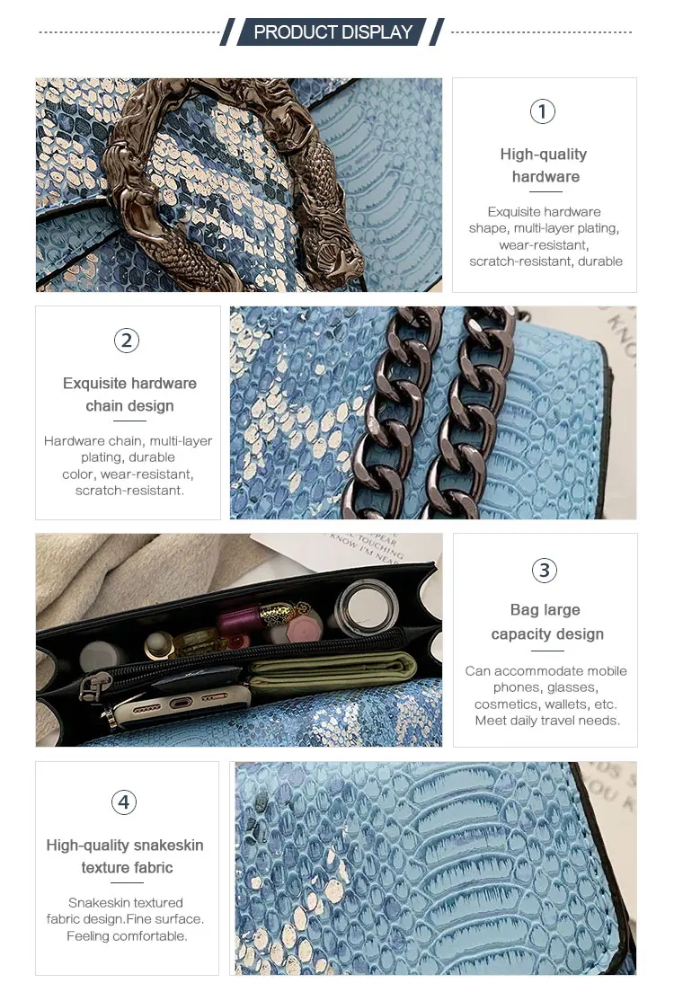 Fashion Sequin Crossbody Snake Leather Bag Women Designers Handbags