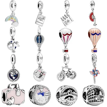 

Hot Sale New 925 Sterling Silver Traveling series Charms Beads fit Original Pan Charm Bracelets Women DIY Jewelry