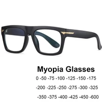 Black Finished Myopia Glasses Men Women Transparent Eyeglasses Frame Retro Oversized Square Shortsighted Eyewear Anti Blue Rays 1
